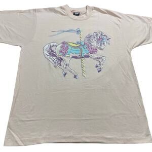 Vintage Screen Stars Best Carousel Horse White T-Shirt, Size XL, Made in USA